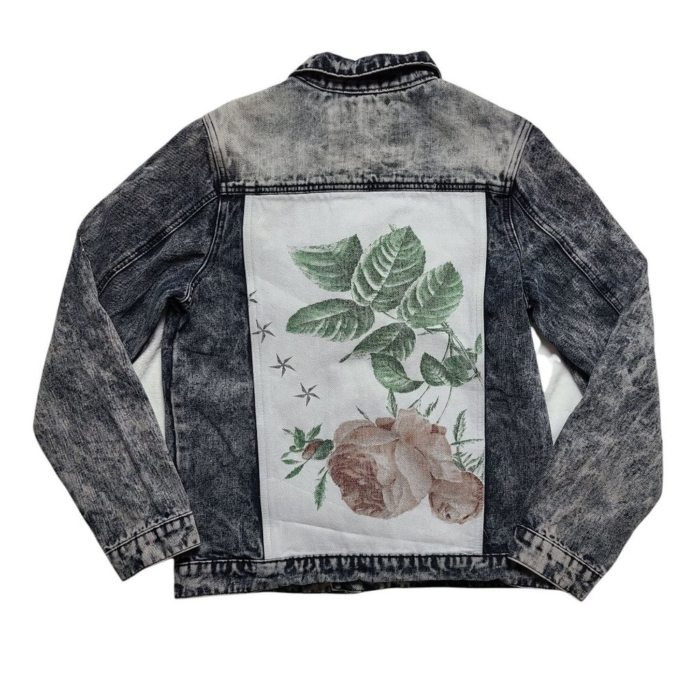 Reason Botanical Flower Acid Wash Denim Jacket Artcore Soft Grunge Men's Size S